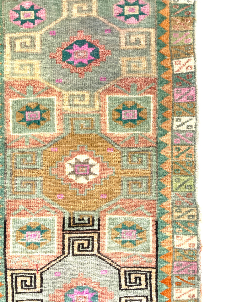 Vintage Turkish Mini Hand-Knotted Rug 44 cm x 81 cm (1'4" FT X 2'6" FT) - Y010057