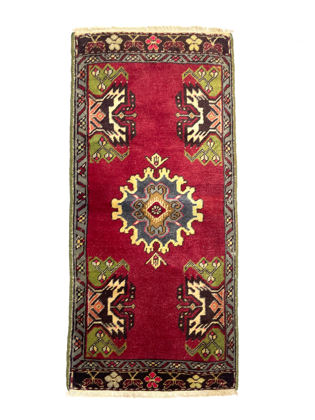 Vintage Turkish Small Hand-Knotted Rug 56 Cm X 117 Cm (1’8″ FT X 3’8″ FT) – Y010049